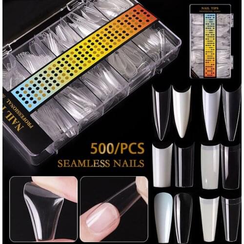 500Pcs/Box Artificial Nail Tips French Half Cover Nails Clear Nail Tips Acrylic Transparent Nail Capsules Manicure False Nails