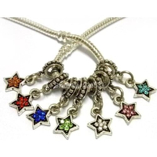 Free Shipping 50pcs five star pendant alloy rhinestone beads charms fit European bracelet DIY