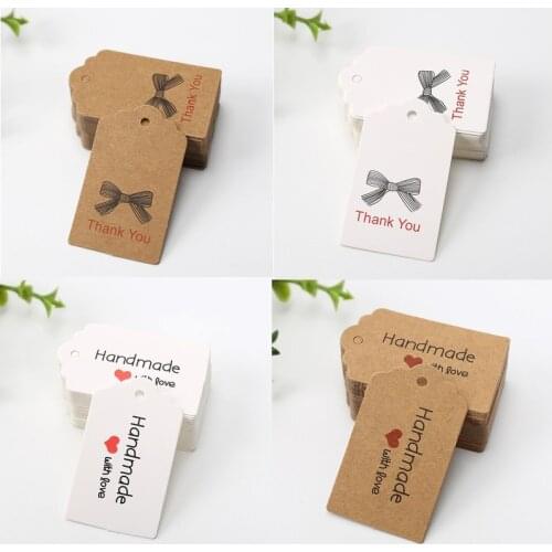 100 PCS 5x3cm Handmade with Love Paper Card Tags Labels DIY Crafts Hang Tag Gift Wrapping Supplies Wedding Favors
