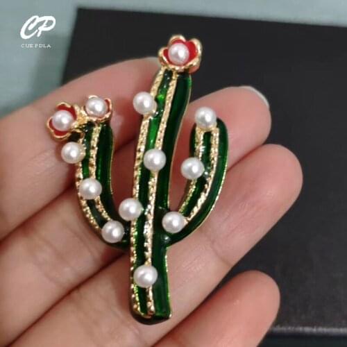 Green Pearl Cactus Brooch Pins For Women Girl Wedding Brooches Jewelry Gifts