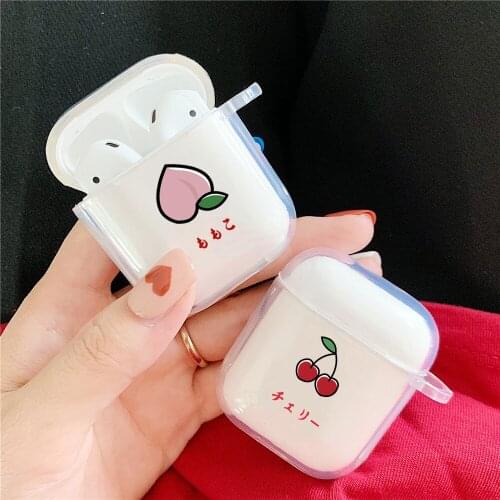 Cute Fruit Cherry Peach Headphone Case For Airpods 2 1 Japanese Fruit Protective Soft Cover Transparent Wireless Earphone Coque