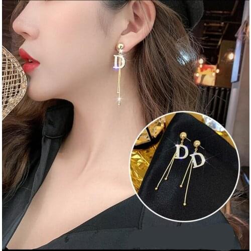 Crystal Rhinestone Trendy Gold Color Letter Dangle Earrings Fashion Shiny Rhinestone Crystal Pearls Earring For Women Jewelry
