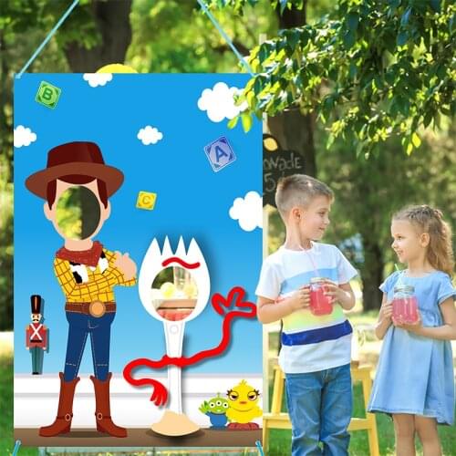 Toy Themed Inspired Story Party Supplies Toy 4th Photo Door Banner Fabric Face Photography Background Play Games Photo Props