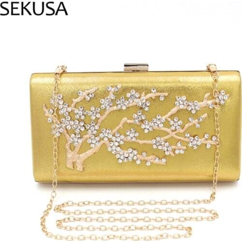 Diamonds Golden Evening Bags Hollow Out Style Small Day Clutch Wit Chain Party Dinner Wedding Handbags