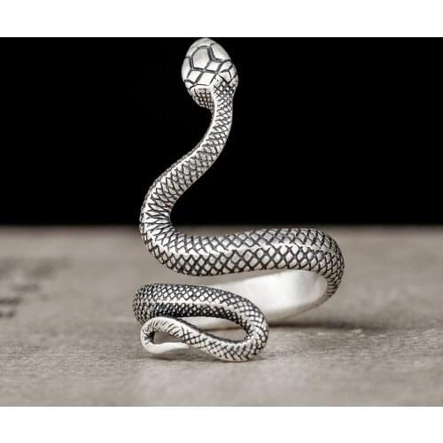 New Arrival Retro Punk 100% 925 Sterling Silver Allergy Free Rings Snake Charm Adjustable Finger Ring Fashion Ornament Jewelry