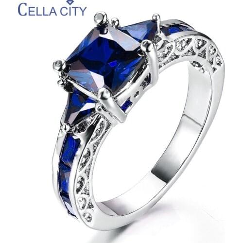 Cellacity Trendy Ring For Women Geometry AAA Zircon Silver 925 Jewelry Sapphire Emerald Ruby Size5-11 Wedding Engagement Gift
