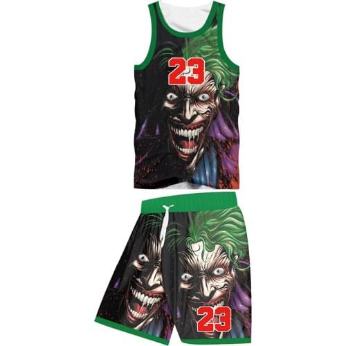 UJWI Clown 2 piece set Vest basketball jersey Shorts Outfit funny Cartoon Sportswear Custom team Sports Uniforms Training men