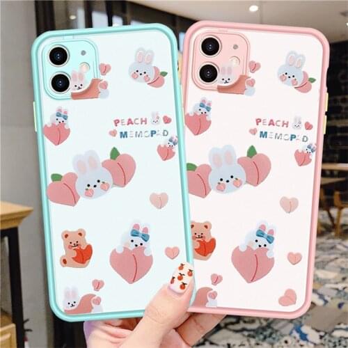 Korea Cartoon Camera Protection Border Rabbit Peach Soft Phone Case for Iphone 11 Pro Max X XS XR 7 8 Plus 2020 SE Cover Coque