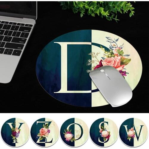 Computer Mousepad PU Leather Mouse Pad for Laptop/ Desktop/ Tablet Waterproof Desk Mat Letter Pattern Round Gaming Mouse Pad