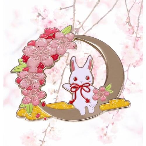 Beautiful Eclipses Cherry Blossoms Bunny Enamel Pin Cute Sweet Cartoon Animals Pastel Blossom Brooch Holiday Badge Friends Gift