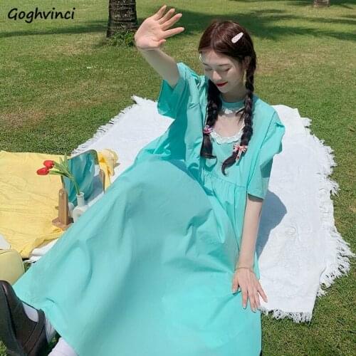 Summer Dresses Women Puff Sleeve Casual Sexy Vestidos Party Sweet Girls College Korean Style All-match Elegant Loose Vintage Ins
