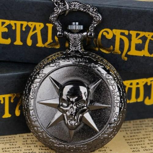 Personality Black Skull Quartz Pocket Watch FOB Chain Clock Male Female with Childrens Women Men Gifts
