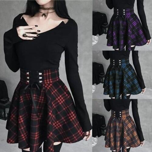 New High Waist Above Knee Mini Skirt Women Vintage Summer Preppy Style Irregular Plaid Half-Length Skirt Bandage Tunic Skirt