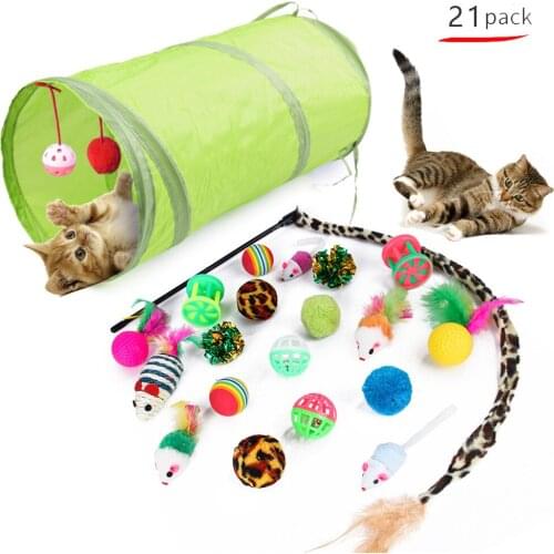 Lanke 21Pcs Cat Toys for Multifunction, Pet Cat Interactive Toy Feather Wand Various Balls and Kitten Chewing Mouse Pet Supplies