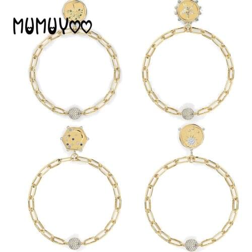 Fashion Jewelry High Quality SWA1:1, Charm Geometric Golden Hexagon Design, Star Moon Magnetic Buckle Chain Bracelet Female