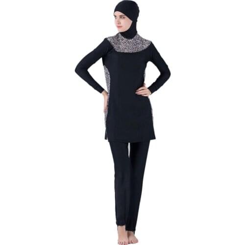 Muslim Swimwear Islamic Swimsuit Women Girls Hijab Swimwear Full Cover Muslim Swimming Beachwear Set Fashion Leopard Style