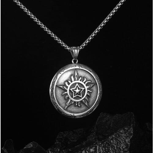 Retro Round Star Pendant Necklaces Personality Korean Version Hip-Hop Stainless Steel Necklace for Men Punk Jewelry