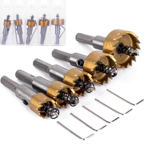 5Pcs Carbide Tip HSS Hole Saw Drill Bits Set Stainless Steel Metal Alloy Wood Drilling Cutter Tool For Installing Locks 16-30mm