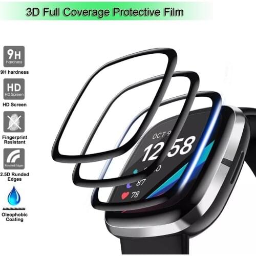 Film For Fitbit Versa 3 & Sense 3D Arc Edge Full Coverage Protective Film For Versa 2 Soft HD Clear Screen Protector (Not Glass)
