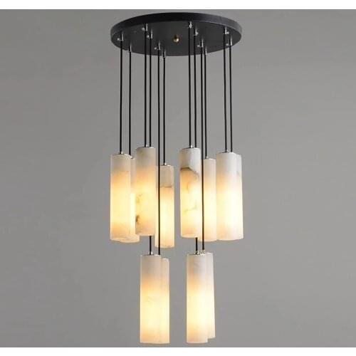 Nordic Natural Marble LED Pendant Lights For Hotel Hall Restaurant Bedside Loft Wire Adjustable Hanging Light