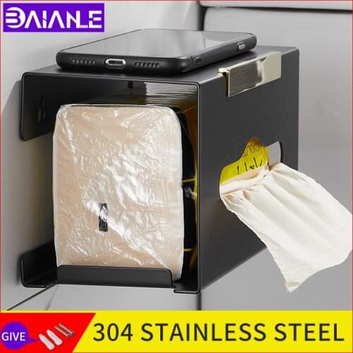 Bathroom black gold toilet paper holder 304 stainless steel wall mounted washroom waterproof tissue box with storage rack