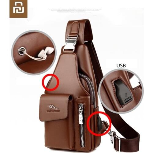 Xiaomi Fashion Luxury Men Chest Bag Shoulder Messenger Bag Casual Cowhide Leather Large Capacity USB Charging Crossbody Package