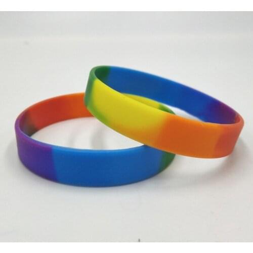 YERLLSOM 100pcs/Lot High Quality Rainbow silicone bracelets wristbands for promotional gifts BK012