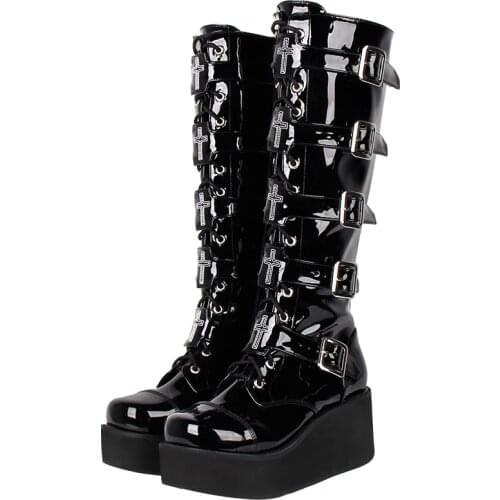 Angelic imprint mori girl Women motorcycle punk cool boots lady lolita COS Boots woman high heels pumps wedges platform shoes PL