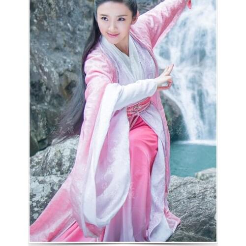 Pink Embroidery Womens Costume Female for 2016 Newest TV Play Zhu Xian Qing Yun Zhi