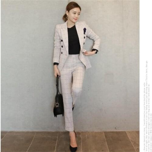 Fashion Plaid suit female business suit fashion suit female career suit jacket and long sections temperament casual two-piece