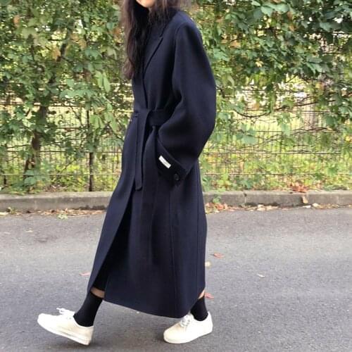 Winter Double-Faced Cashmere Coat Long Loose Bathrobe Woolen Overcoat Jacket Warm Thickened Pure Color Wool Coat Female