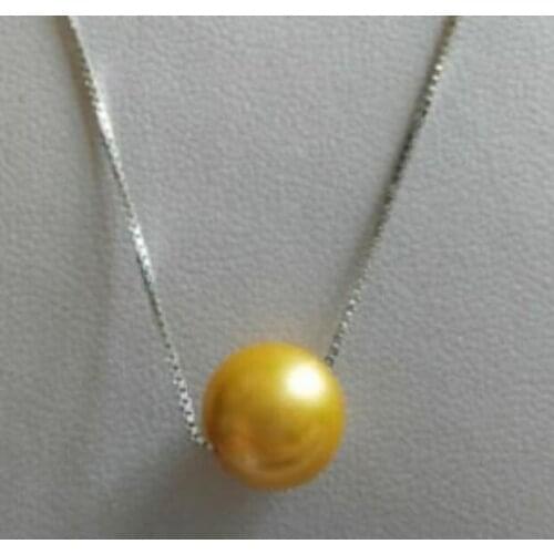 Golden 12-11 mm natural pearl pendant necklace Chain silver 18"
