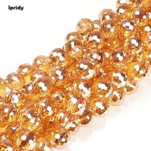 1 strand/lot 8mm 96 Faceted Round Ball Crystal Beads with Plating Rainbow Color,Glass Loose Spacer Bead for Jewelry Making