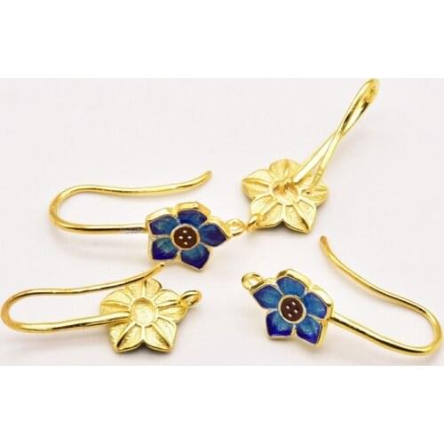 1 Pair 25mm*11mm Cloisonne Style Lotus Leaf Brass Gold-Plated Ear Hooks Earring Findings Wholesale Jewelry Lots JA0307
