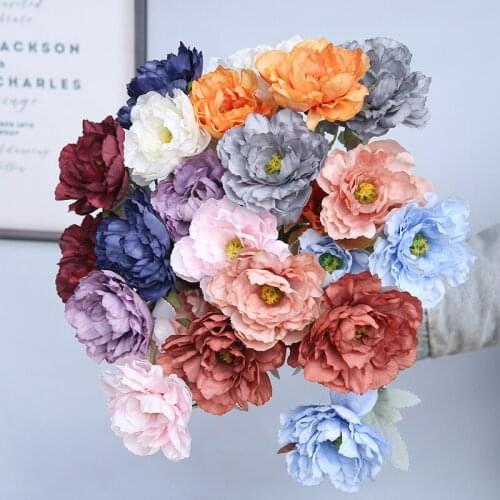 10Pcs/lot Simulation 3 Heads Lotus Artificial Flowers Wedding Arch Road Guide Floral Fake Silk Flowers Home Decoration Peony