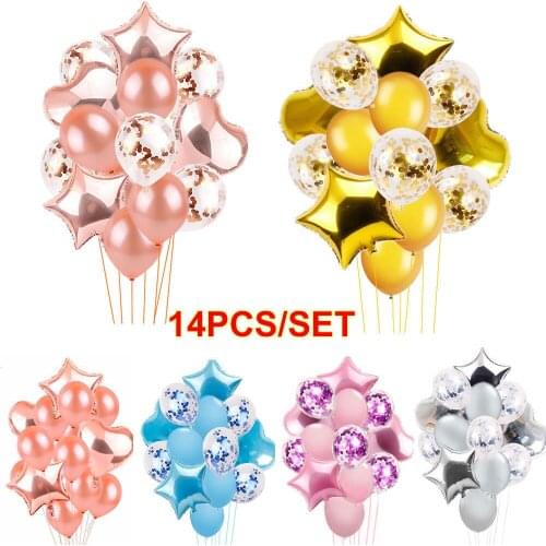 14Pcs/Set Mix Confetti Foil Balloon Inflatable Romantic Star Heart Latex Globos Birthday Valentine Wedding Party Decors 2021