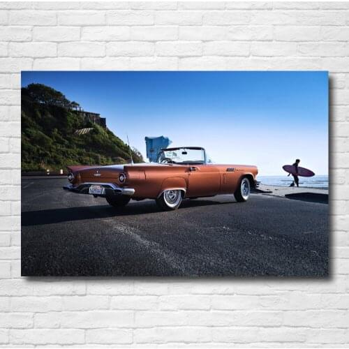 1957 Ford Thunderbird Classic Cars Beaches Seascape Posters Canvas Wall Art Prints for Home Room Decor