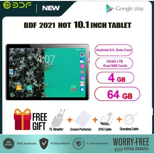 BDF NEW Original 10 Inch Android 9.0 Tablet PC 2GB+32GB Dual 3G Phone Call Quad Core Tablets GPS Google Play WiFi Tab 10.1 IPS
