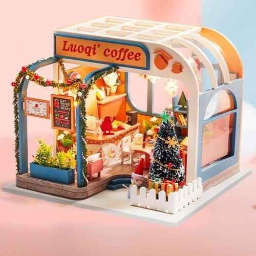 3d Dollhouse Puzzle Louqi Coffee Handmade Miniature Model Building Kit Lol Dolls House Diy Craft Kits for Adults Furniture Toys