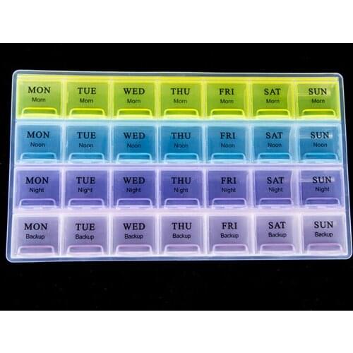 4 Row 28 Squares Weekly 7 Days Tablet Pill Drug Box Holder Medicine Storage Organizer Container Case Dispenser Health Care