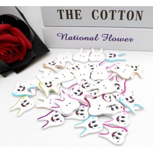 50pcs tooth 2 Holes Wooden Buttons For Craft Bird Pattern Sewing And Scrapbooking 22mm*28mm Sewing Scrapbook Accessories