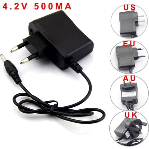 AC 110v 220v To DC 4.2V 0.5A 500 ma Power Adapter 3.5mm*1.35mm for 3.7V 4.2V Li-ion 18650 rechargeable Battery US EU UK AU plug