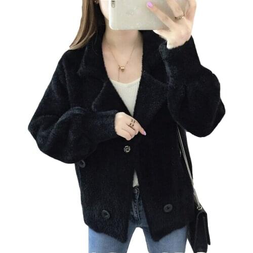 Boutique parka jacket female 2020 new Korean womens short coat mink velvet loose sweater women knitted cardigan overcoat