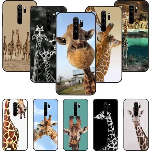 Phone Case For Xiaomi Redmi Note 8 8T 7 7A 9 9S 8A 4 5 Pro Black Cover Waterproof Trend Prime Art Etui 3D Giraffe animal