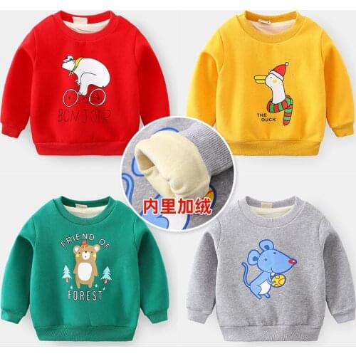 Boys Plus Fleece Jacket Autumn Winter 2021 Childrens Hooded Cartoon Warm Sweater New Baby Warm Jacket Kids Padded Sport Sweater