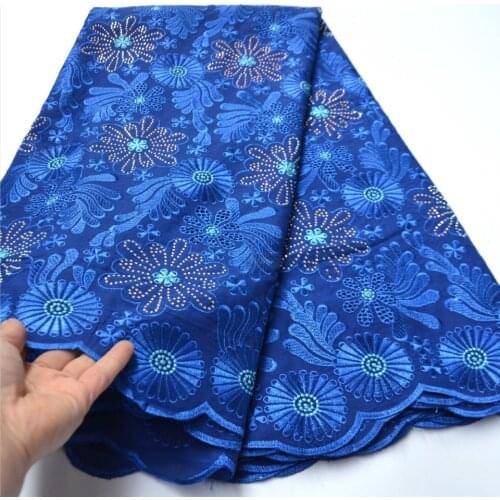 Hot sale 5 Yards royal blue High quality African Swiss Voile Lace with stones for wedding voile suisse dentelle Fabric-M15067
