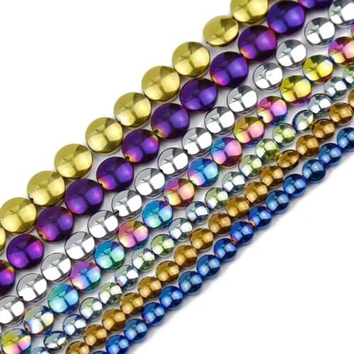 JHNBY 11 Colors Flat Round Coin Hematite 6/8/10mm Natural Stone Spacers Loose Beads For Jewelry Making DIY Bracelets Accessories