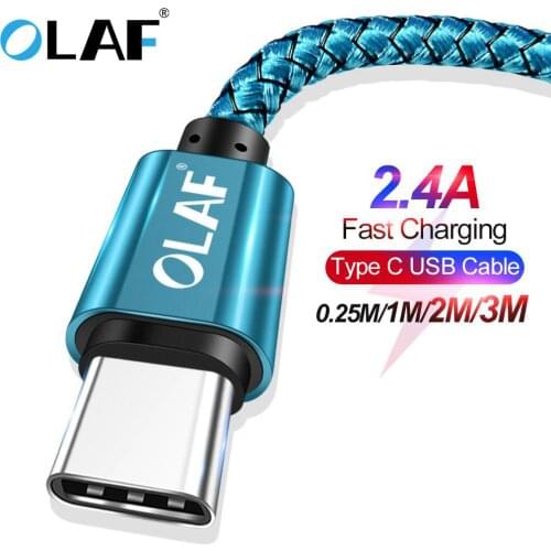 OLAF USB Type C Cable For Samsung Galaxy S10 S9 S8 Plus OnePlus 6t Fast Charging USB-C Charger Mobile Phone USBC Type-C Cable