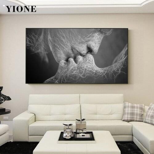 Lover Kiss Canvas Painting Modern Abstract Lines Woman Man Couples Art Posters Wall Picture Prints Home Decoration Living Room