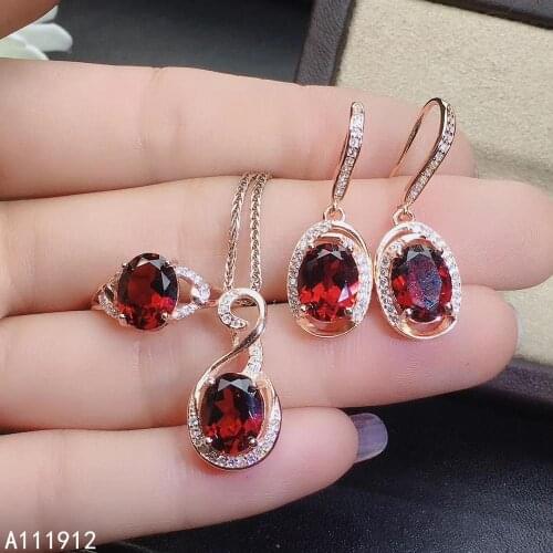 KJJEAXCMY fine jewelry natural Garnet 925 sterling silver women pendant necklace chain earrings ring set support test noble